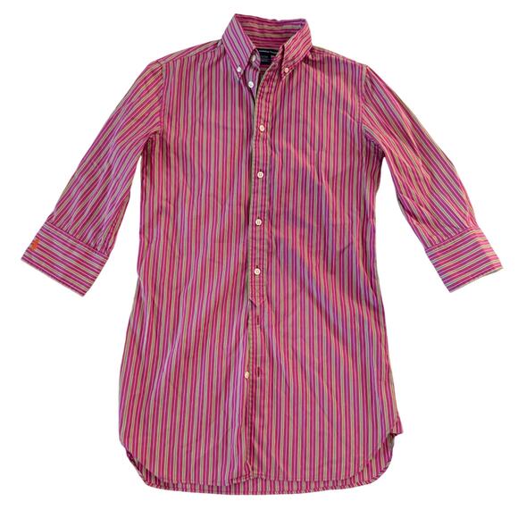 Ralph Lauren Sport Women's Size 4 Pink & Green Striped Button Down 3/4 Sleeve - Picture 2 of 10
